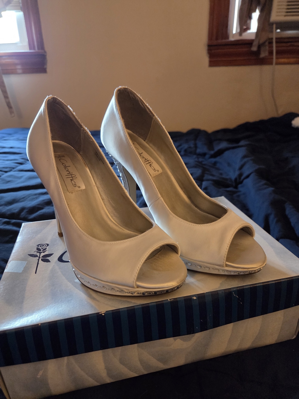 White Dyeable Satin Peep-Toe High Heels By Colorifics